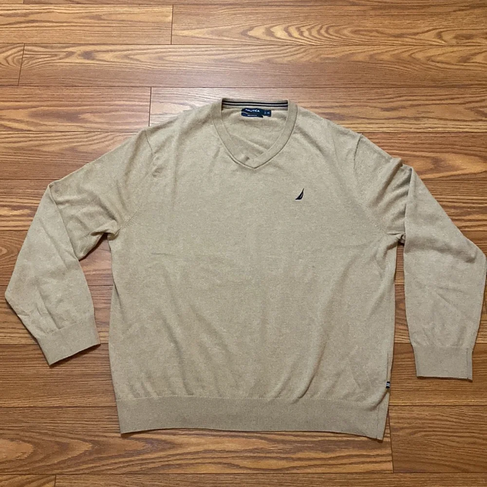 NAUTICA NAVTECH men’s Ribbed V-neck long sleeve tan sweater cotton blend XXL 🌞 - Picture 12 of 12